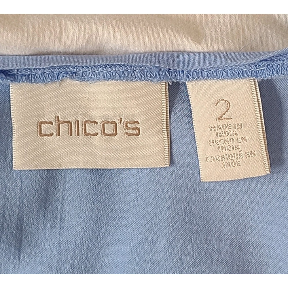Chicos Sz 2 Resort Beach Vacation Hippie Boho Light Blue Sequin Sheer Tunic Top - Picture 7 of 11